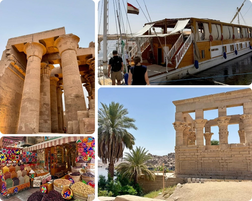 Croisière sur le Nil à bord de la dahabieh Amoura : temple de Kôm Ombo, kiosque de Trajan sur l'île de Philae et souk d'épices près d'Assouan en Égypte