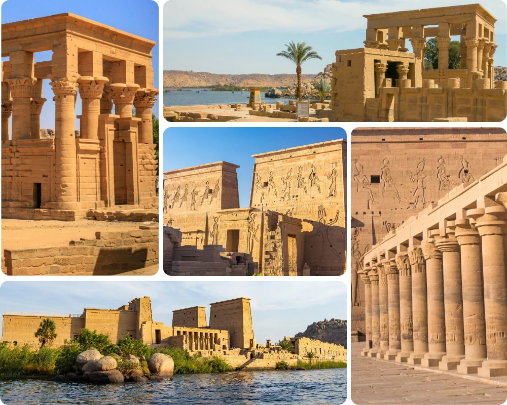 mosaique de photos du temples de Philae