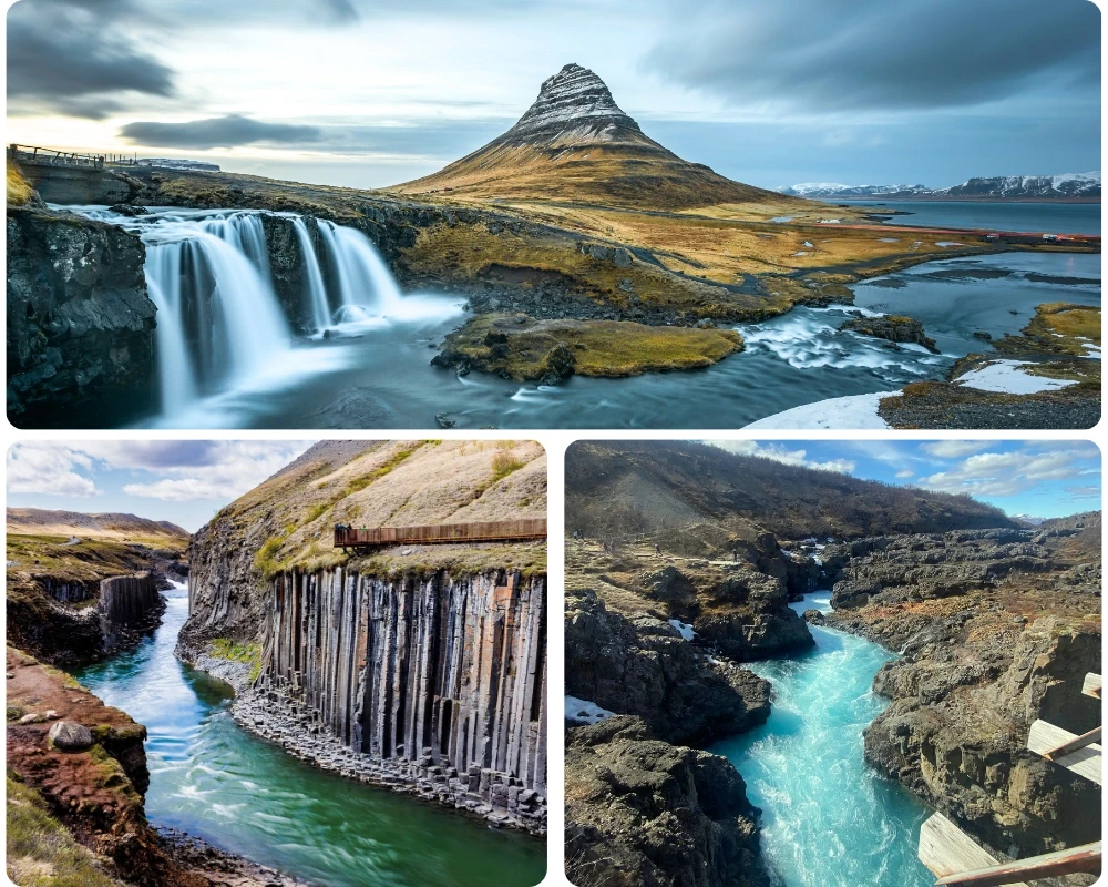 Photomontage de la montagne de Kirkjufell en Islande