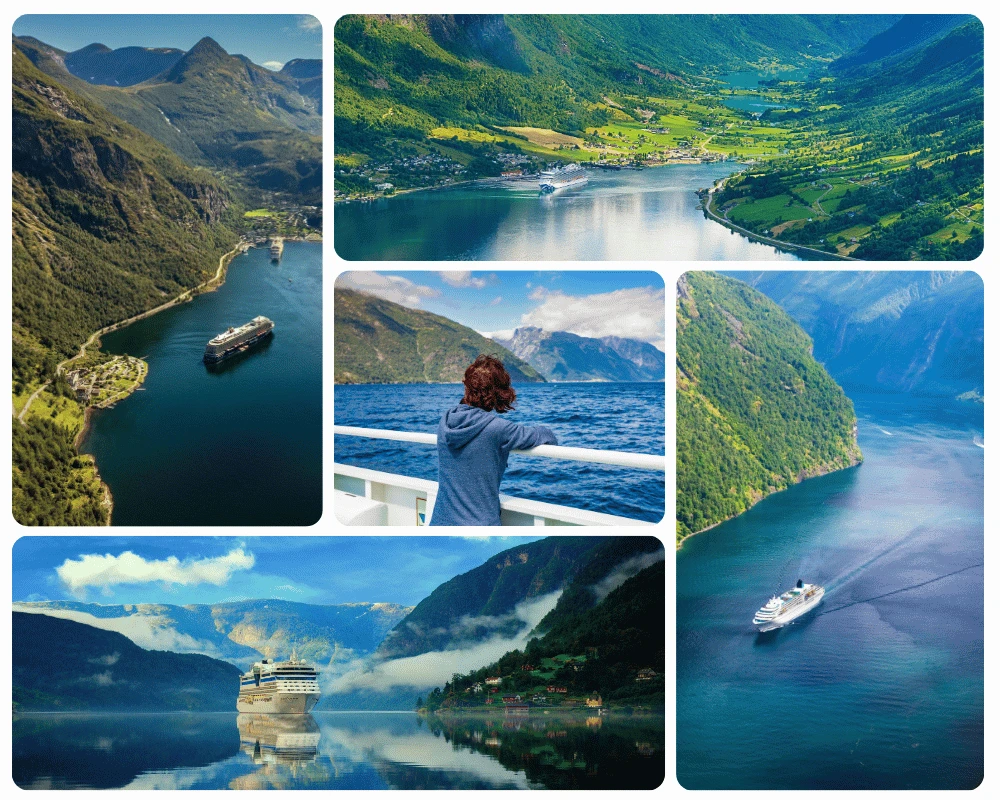 mosaïques de photos avec bateaux de croisières en norvège