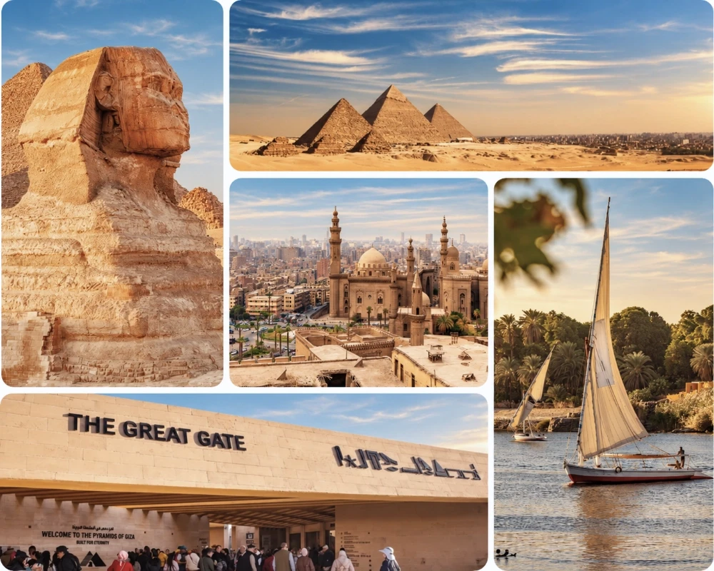 Mosaïque de photos de paysages du Caire, en Égypte