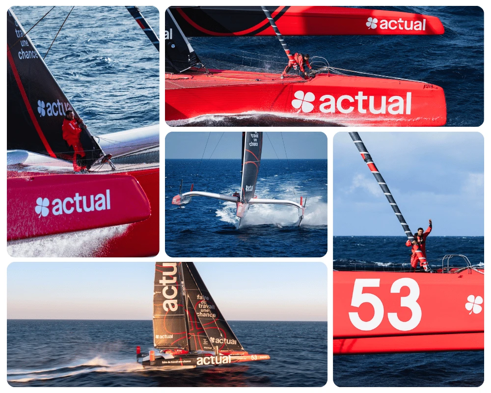 Anthony Marchand manœuvrant sur le trimaran Actual Ultim 4