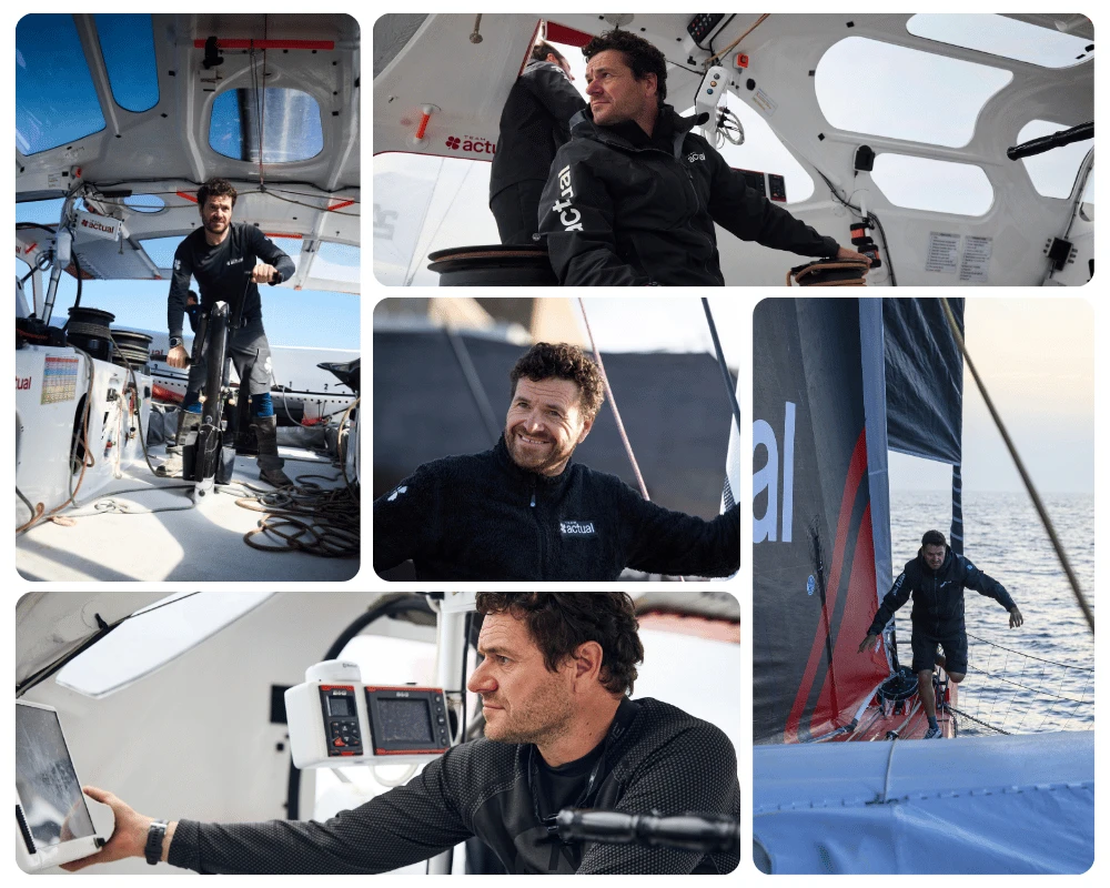 mosaïque de photos d'Anthony Marchand pendant des manœuvres de navigation
