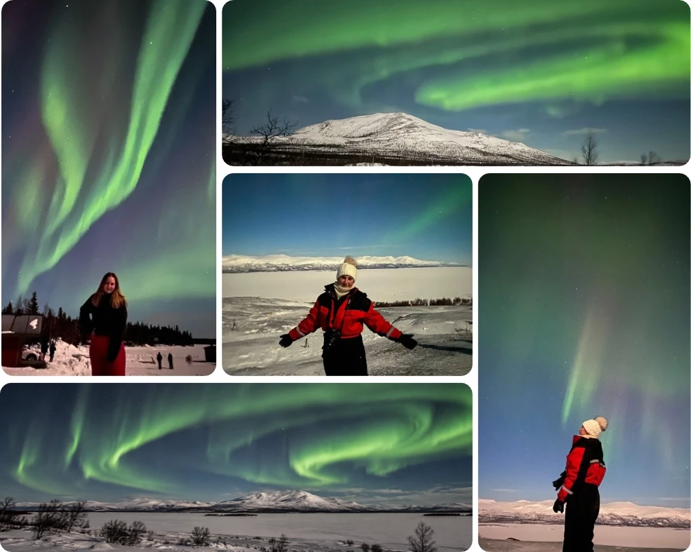 Mosaïque de photos de Chloé durant ses voyages en terres polaires (Laponie, Islande, Norvège...)